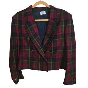 Bretton Place Vintage 100% Worsted Wool Plaid Double Breasted Blazer Size 14